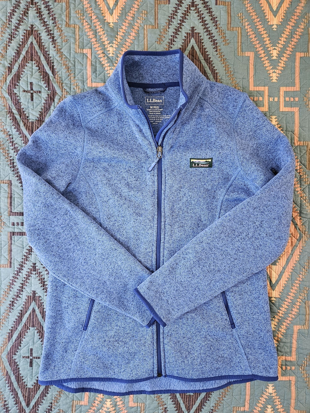 L.L. Bean Blue Heathered Full-Zip Fleece Pullover